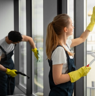 Energetic team washing glass